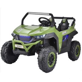 24V 4WD Kids Ride on car, 2 Seater Kids Ride on UTV, Big Battery, Easy-Drag System, w/parents control, Soft Braking, Spring Suspension, Green