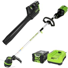 Greenworks Pro 80V Cordless Brushless String Trimmer + Leaf Blower Combo, 2Ah Battery and Charger Included STBA80L210