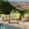 Outdoor Acacia Wood Sofa Set with Water Resistant Cushions, 4-Pcs Set, Brown Patina / Light Green