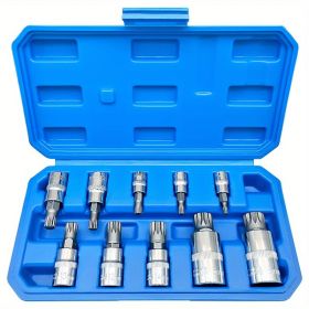 10PC XZN Triple Square 12 Point Spline Bit Socket Set 4MM 18MM With Enhanced Storage Case, 12 Point Multi Spline, No Assembly Required