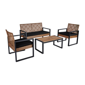 4-Piece Patio Furniture Set Outdoor Balcony Porch Garden Backyard Lawn Furniture Acacia Wood Table Top, Morden Black and Light Brown