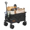 VEVOR Collapsible Folding Wagon, 113 L Beach Wagon Cart with All-Terrain Wheels, Heavy Duty Folding Wagon Cart Max 250 lbs with Drink Holders, Sports