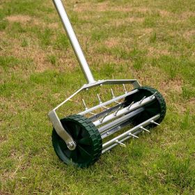 Heavy Duty Rolling Lawn Aerator,Rolling Lawn Aerator, Rotary Push Tine Spike Soil Lawn Aerator Gardening Tool with 3-Piece Long Steel Handle for Garde