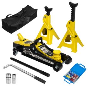 Lifting Range 4.33"-14.17",2.25Ton Hydraulic Floor Jack,3 Ton Jack Stands,Tire Repair kit,Yellow,Low Profile Service Jack,4960 LB Capacity