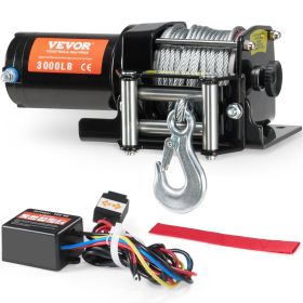 VEVOR Electric Winch ATV UTV 3000 lb Steel Cable IP55 Waterproof Wired Control