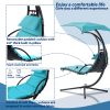 Hanging Chaise Lounger with Removable Canopy, Outdoor Swing Chair with Built-in Pillow, Hanging Curved Chaise Lounge Chair Swing for Patio Porch Pools