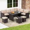 7 Pieces Patio Furniture Set Outdoor Sectional Sofa Conversation Set All Weather Wicker Rattan Couch Dining Table & Chair,Khaki