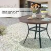 Round Patio Table with Umbrella Hole, All Weather Metal Outdoor Round Table for Lawn Garden, 42"x 28" Walnut Wood-Like