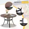 Round Patio Table with Umbrella Hole, All Weather Metal Outdoor Round Table for Lawn Garden, 42"x 28" Walnut Wood-Like