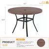 Round Patio Table with Umbrella Hole, All Weather Metal Outdoor Round Table for Lawn Garden, 42"x 28" Walnut Wood-Like