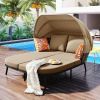 TOPMAX 74.8" L Patio Daybed with Retractable Canopy, Outdoor Rattan PE Wicker Back Loveseat Sofa Set with Throw Pillows and Cushions for Backyard, Poo