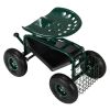 75*45*47cm Iron Short Handle Garden Seat Car, Garden Cart Rolling Work Seat Outdoor Utility Lawn Yard Patio Wagon Scooter for PlantingRT