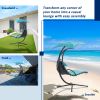 Hanging Chaise Lounger with Removable Canopy, Outdoor Swing Chair with Built-in Pillow, Hanging Curved Chaise Lounge Chair Swing for Patio Porch Pools