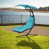 Hanging Chaise Lounger with Removable Canopy, Outdoor Swing Chair with Built-in Pillow, Hanging Curved Chaise Lounge Chair Swing for Patio Porch Pools