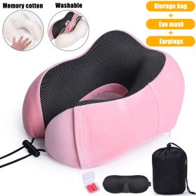 U Shaped Memory Foam Neck Pillows Soft Slow Rebound Space Travel Pillow Massage Sleeping Airplane Pillow Neck Cervical Bedding (Ships From: China, Color: Upgrade B Pink)