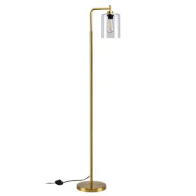 Depuley Nordic Vertical Metal LED Floor Lamp Glass Shade Brass Pole Arc Tall Lighting for Living Bedroom Office E26 Gold/Black (Lampshade Color: Round Base - Gold, Color: 110-120V)