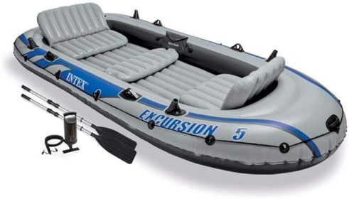 INTEX Excursion Inflatable Boat Series: Includes Deluxe 54in Boat Oars and High-Output Pump ‚Äì SuperTough PVC ‚Äì Adjustable Seats (Color: 5-Person)