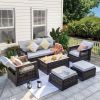 Patio Furniture Outdoor Set, 6 Pcs Patio Furniture Set with Aluminum Frame, Wicker Recliner Chairs with Ottomans