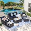 Patio Furniture Outdoor Set, 6 Pcs Patio Furniture Set with Aluminum Frame, Wicker Recliner Chairs with Ottomans