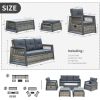 Patio Furniture Outdoor Set, 6 Pcs Patio Furniture Set with Aluminum Frame, Wicker Recliner Chairs with Ottomans